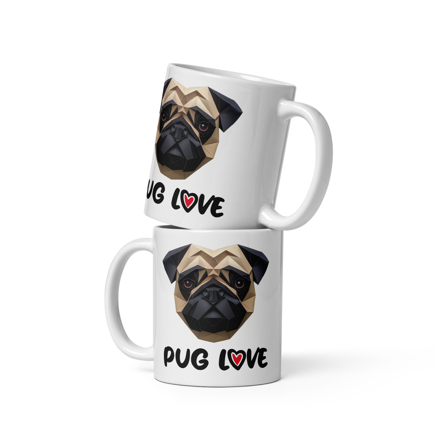 Pugsy Brown - White glossy mug - Pug Love